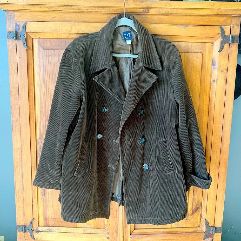 Vintage Gap Men’s Dark Green Wide Wale Corduroy Blazer Jacket Size Large - Picture 1 of 13